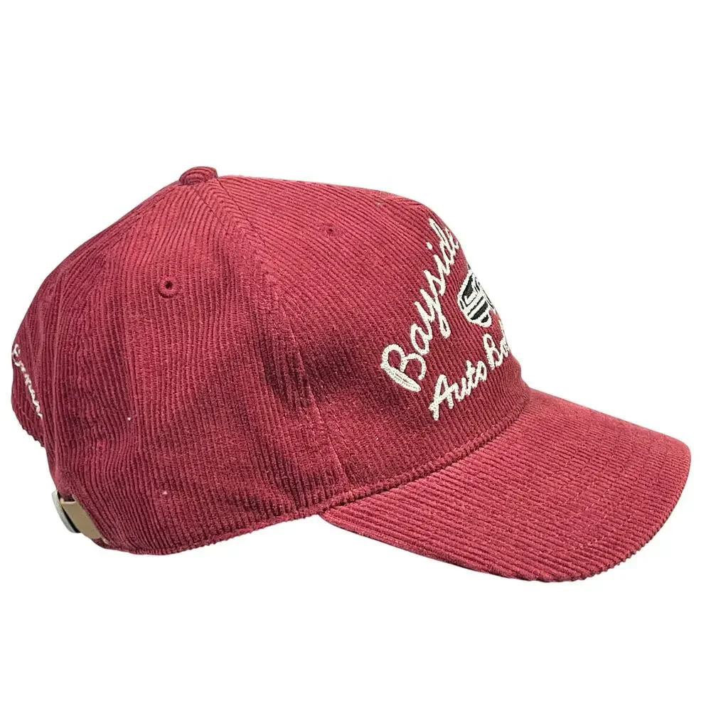 Lost Enterprises Bayside Auto Body Shop Corduroy Strapback Hat Maroon Red Cap